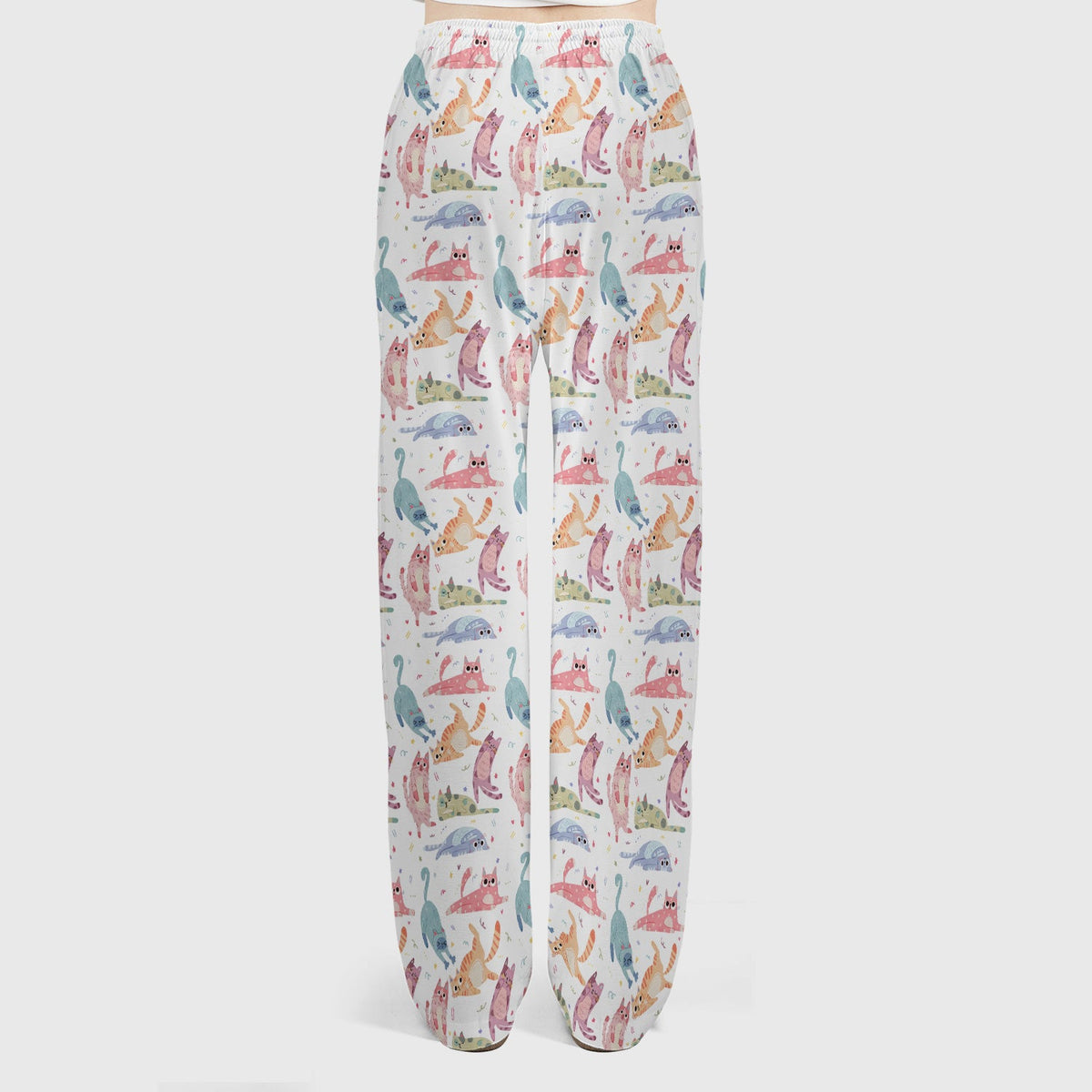 Funny Pastel Cat Pattern Medical Scrub Set, Breathable Fabrics Nursing Uniform
