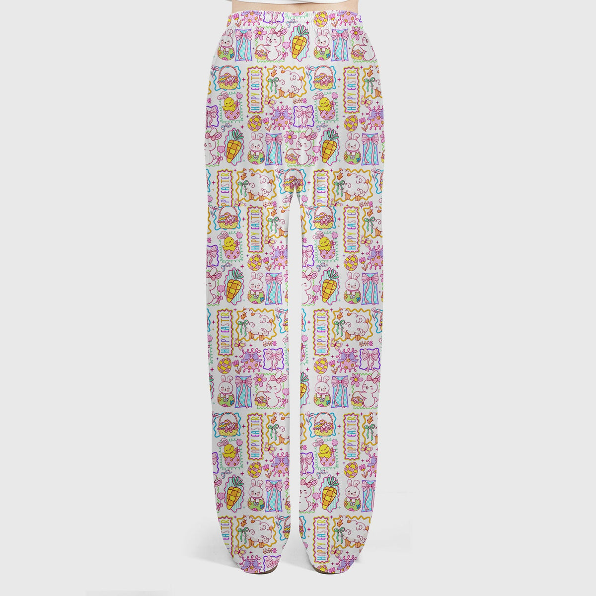 Cute Easter Bunny Egg and Bow Print Scrub Set, Scrub Pants and V Neck Top