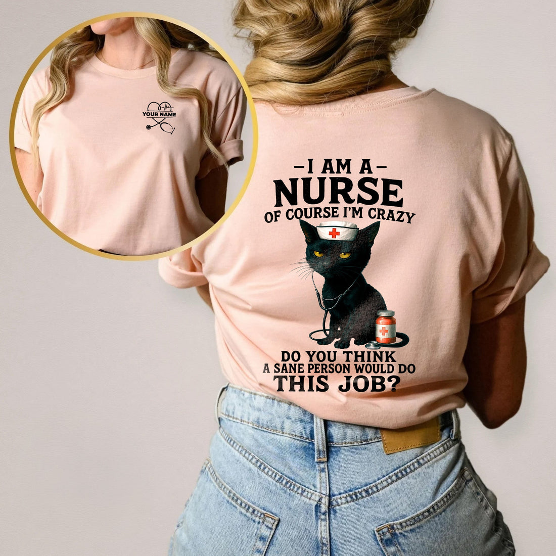 Personalized Crazy Black Cat Nurse Shirt