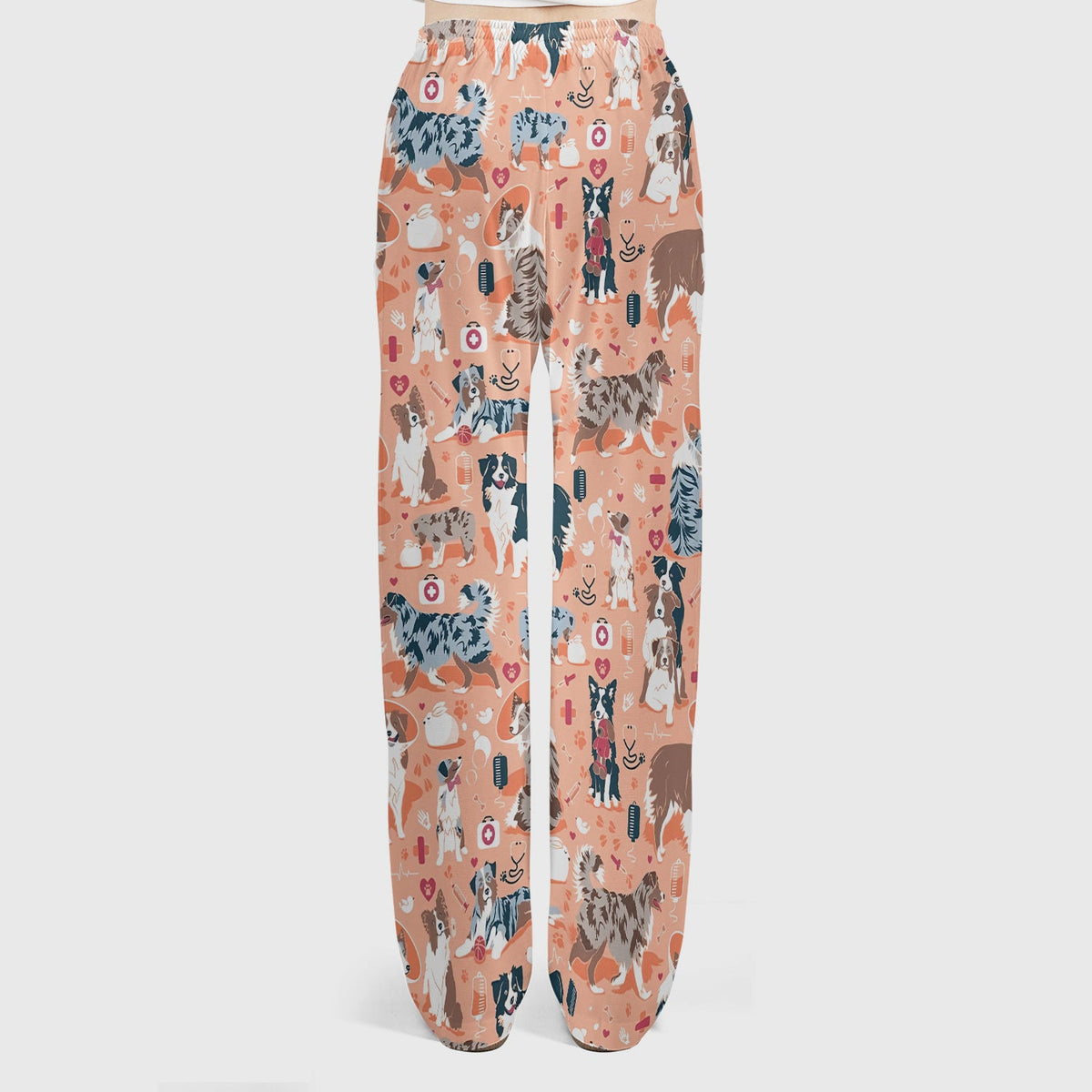 Cute Dog Pattern Women's Veterinary Scrub Set, Scrub Pants and V Neck Top