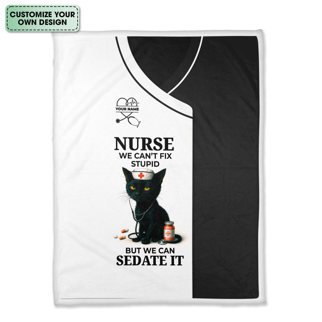 Personalized Colorful Black Cat Nurse Blanket