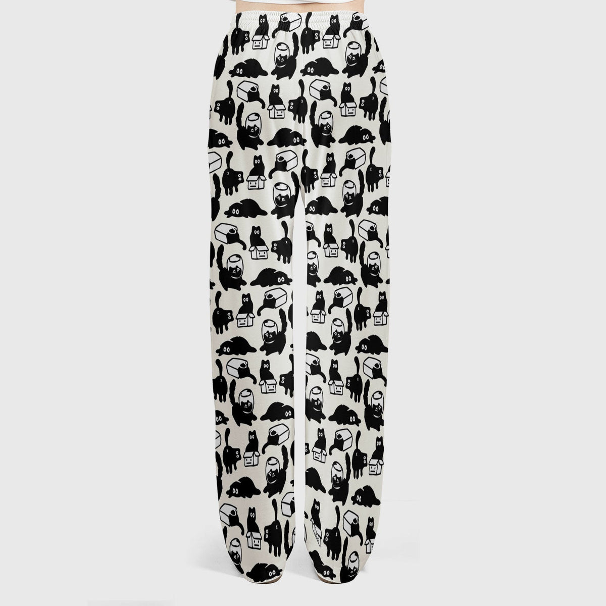 Dark Playful Cat Cartoon Pattern Scrub Set, Breathable Med Uniform