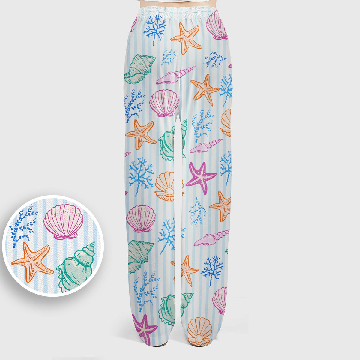Colorful Seashell Starfish Ocean Stripe Nurse Scrub Set