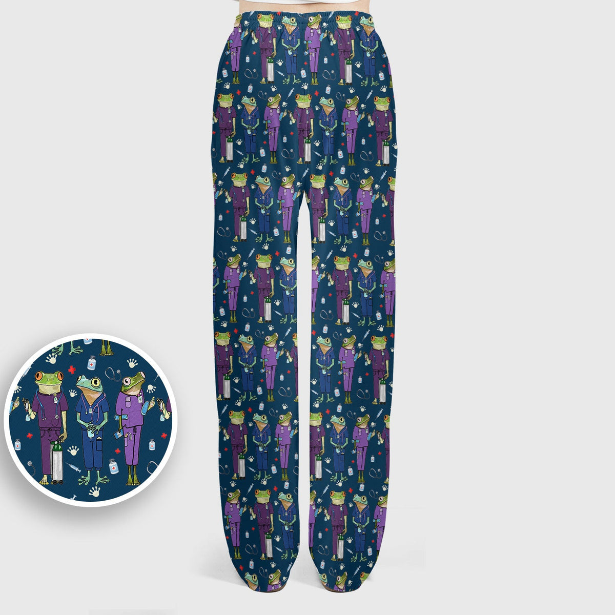 Funny Frog Nurse Pattern Scrub Set, Scrub Pants and V Neck Top