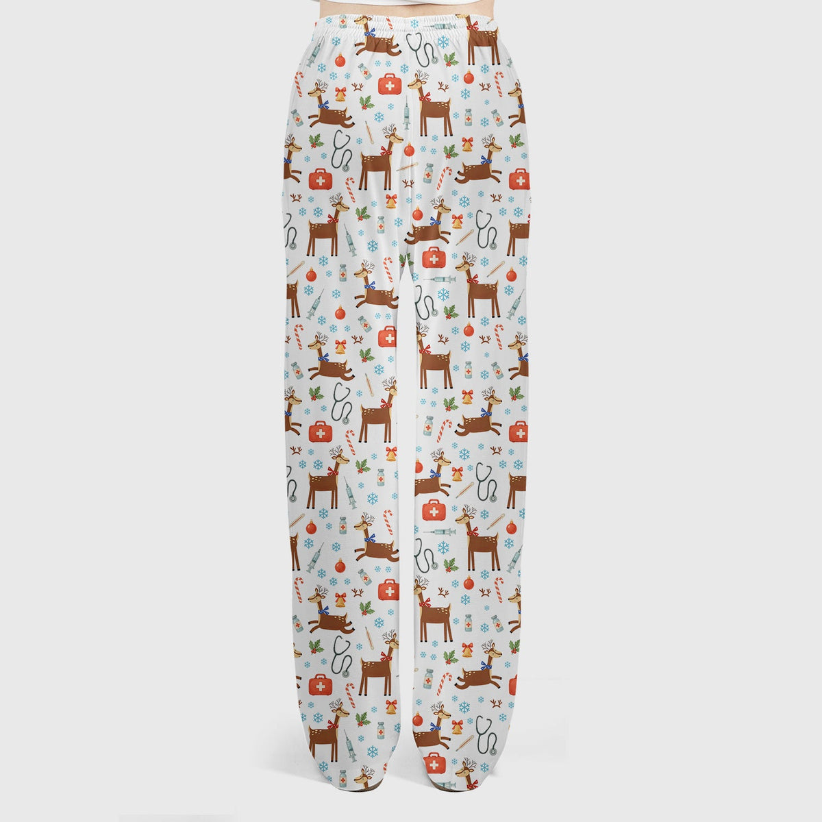 Christmas Reindeer Snowflakes Candy Cane Nurse Scrub Set