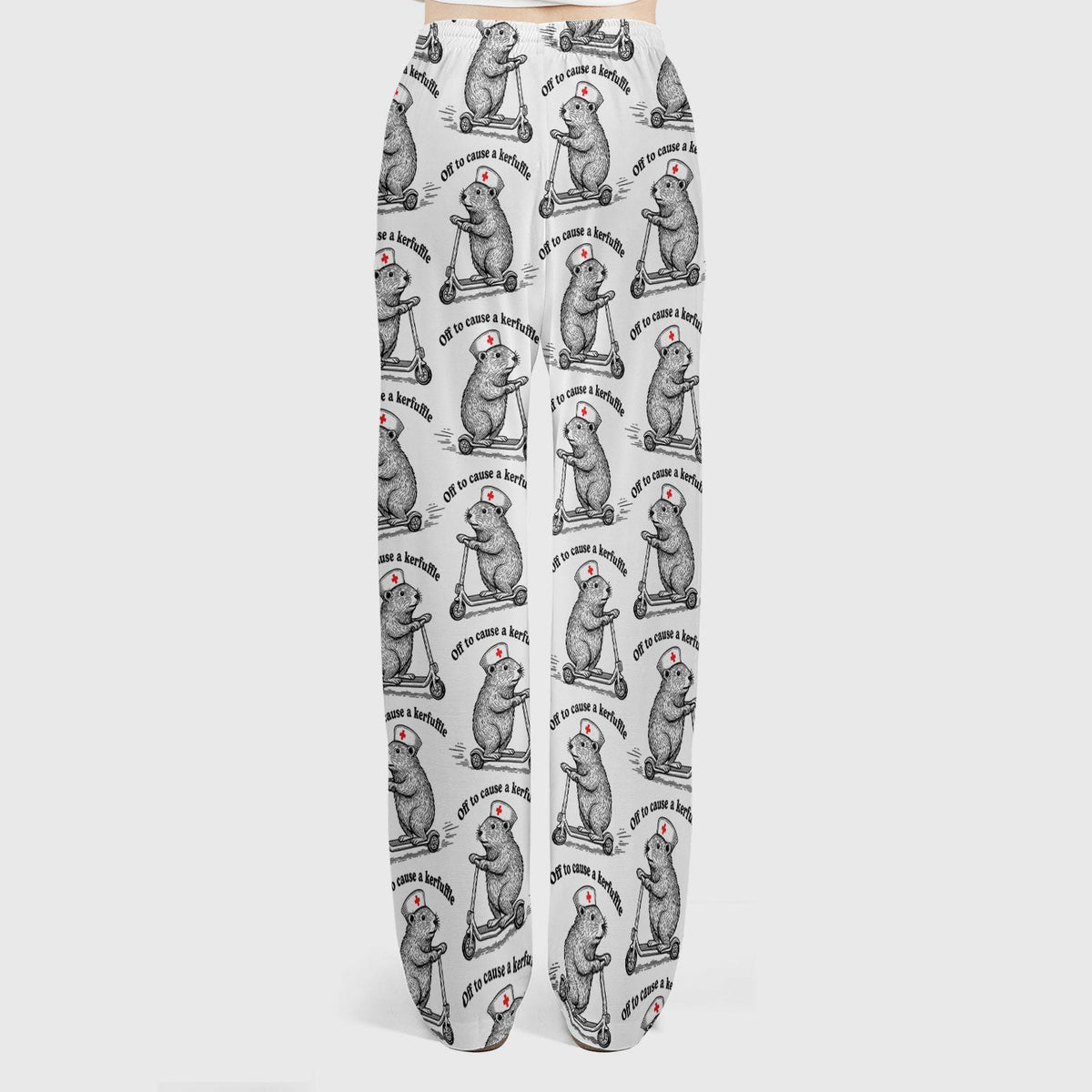 Funny Nurse Mouse Scooter Print Women's Scrub Set, Scrub Pants and V Neck Top