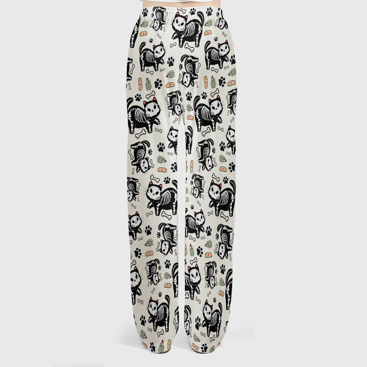 Skeleton Cat Medical Pattern Scrub Set, Scrub Pants and V Neck Top