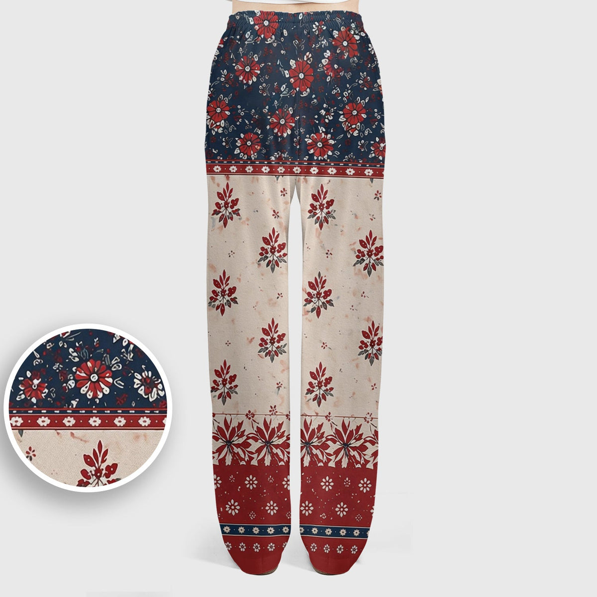 Vintage Floral Border Red Blue Nurse Scrub Set
