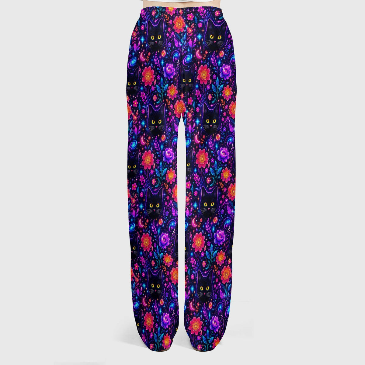 Galaxy Black Cat Floral Nurse Scrub Set