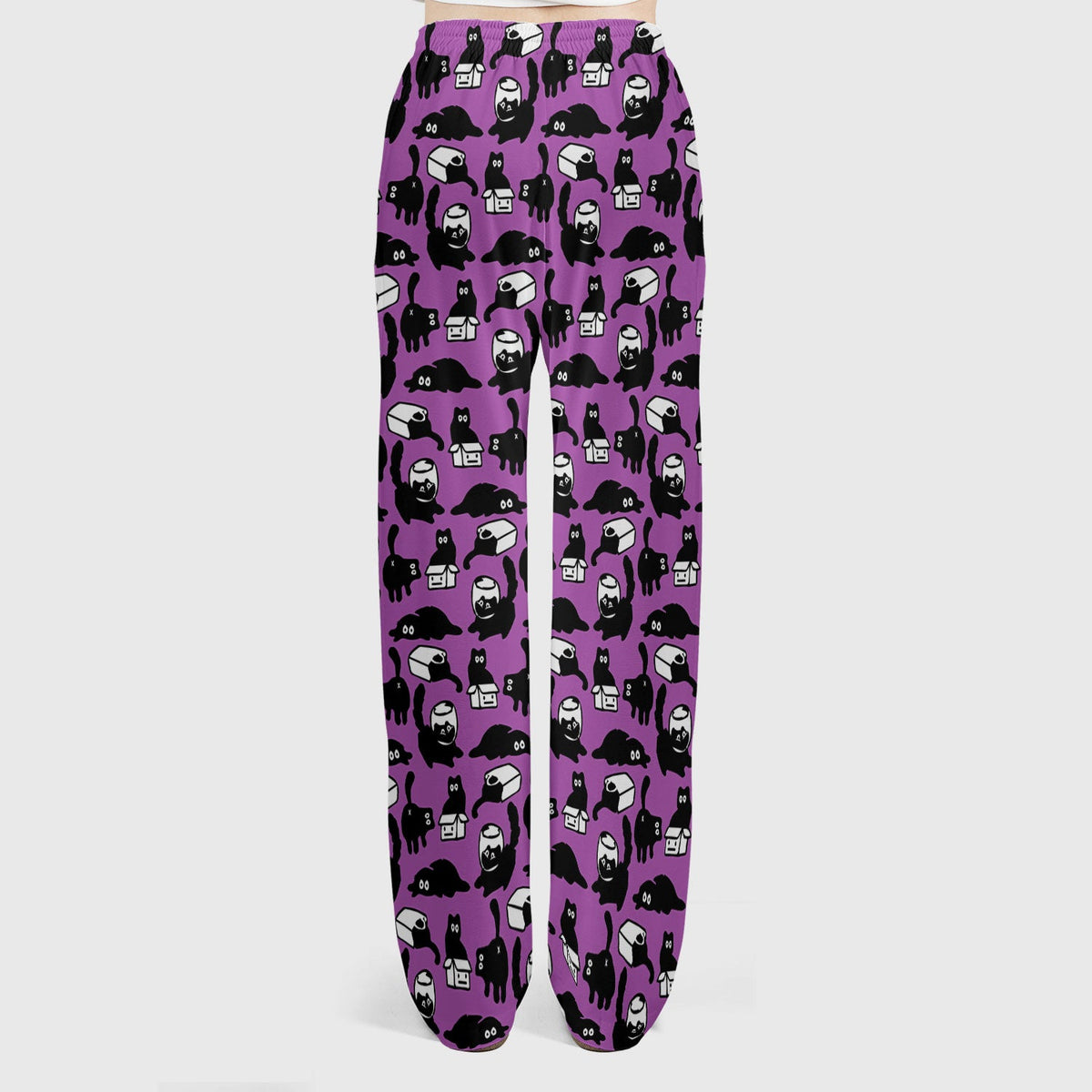 Dark Playful Cat Cartoon Pattern Scrub Set, Breathable Med Uniform