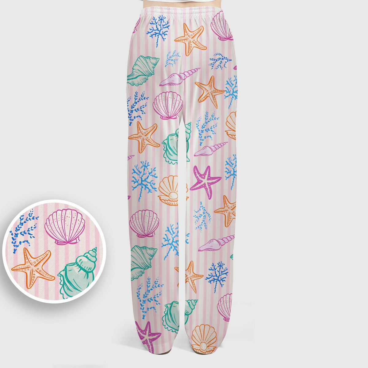 Colorful Seashell Starfish Ocean Stripe Nurse Scrub Set