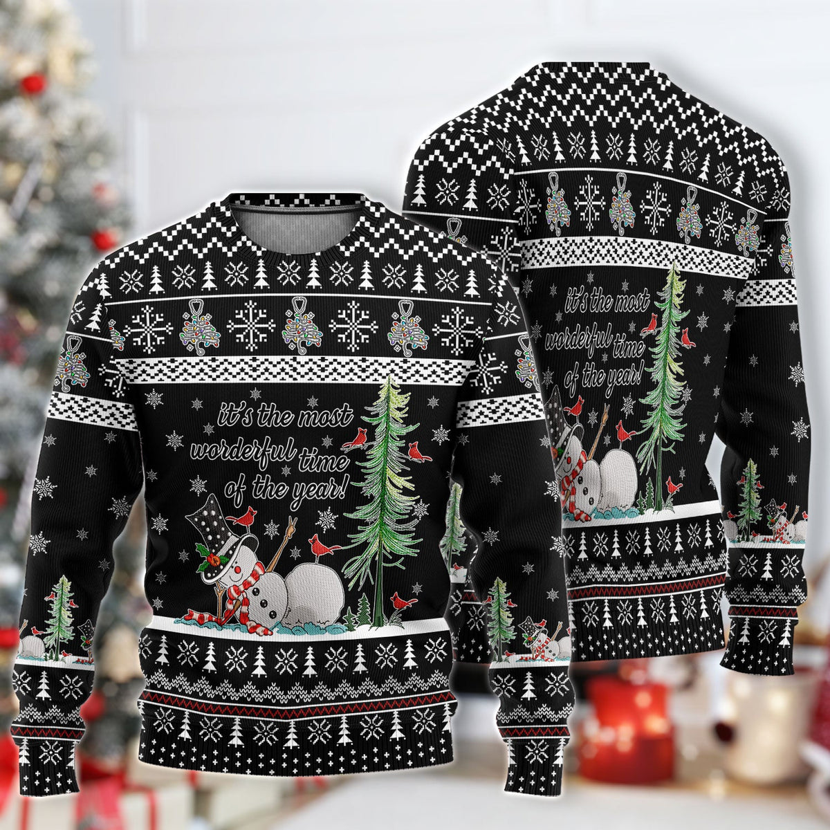 Wonderful Time Snowman Ugly Christmas Sweater
