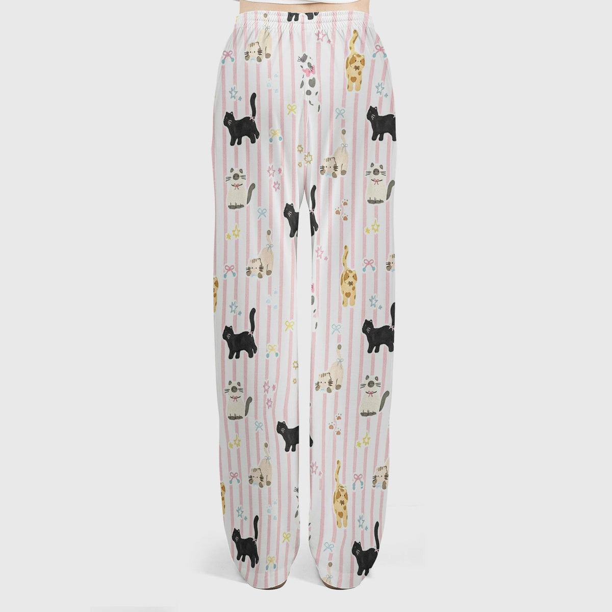 Playful Cat Stripe Ribbon Nurse Scrub Set