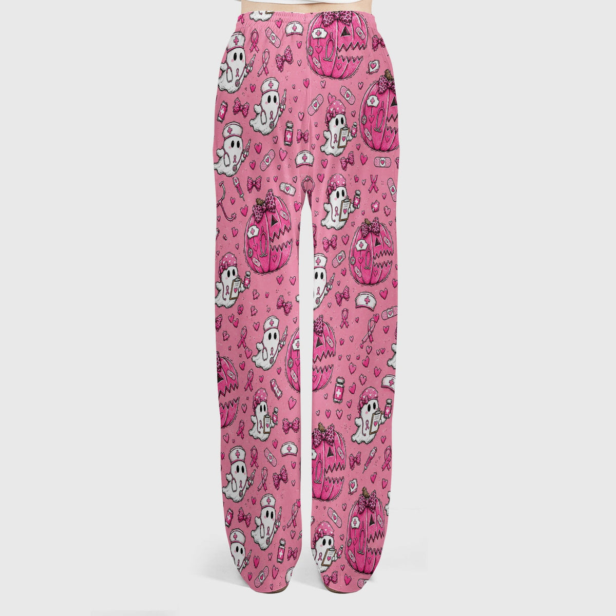 Pink Ribbon Ghost Pattern Nurse Scrub Set