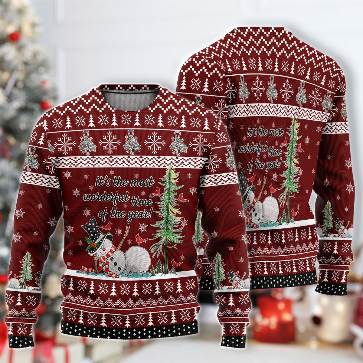 Wonderful Time Snowman Ugly Christmas Sweater
