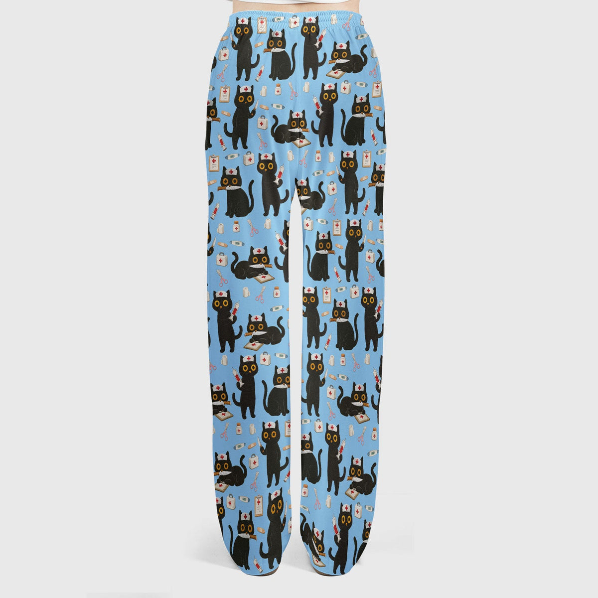 Cute Teal Black Cat Nurse Scrub Set