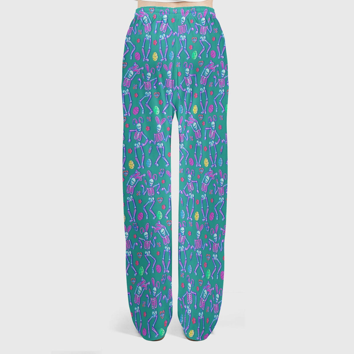 Neon Easter Skeleton Print Scrub Set, Scrub Pants and V Neck Top