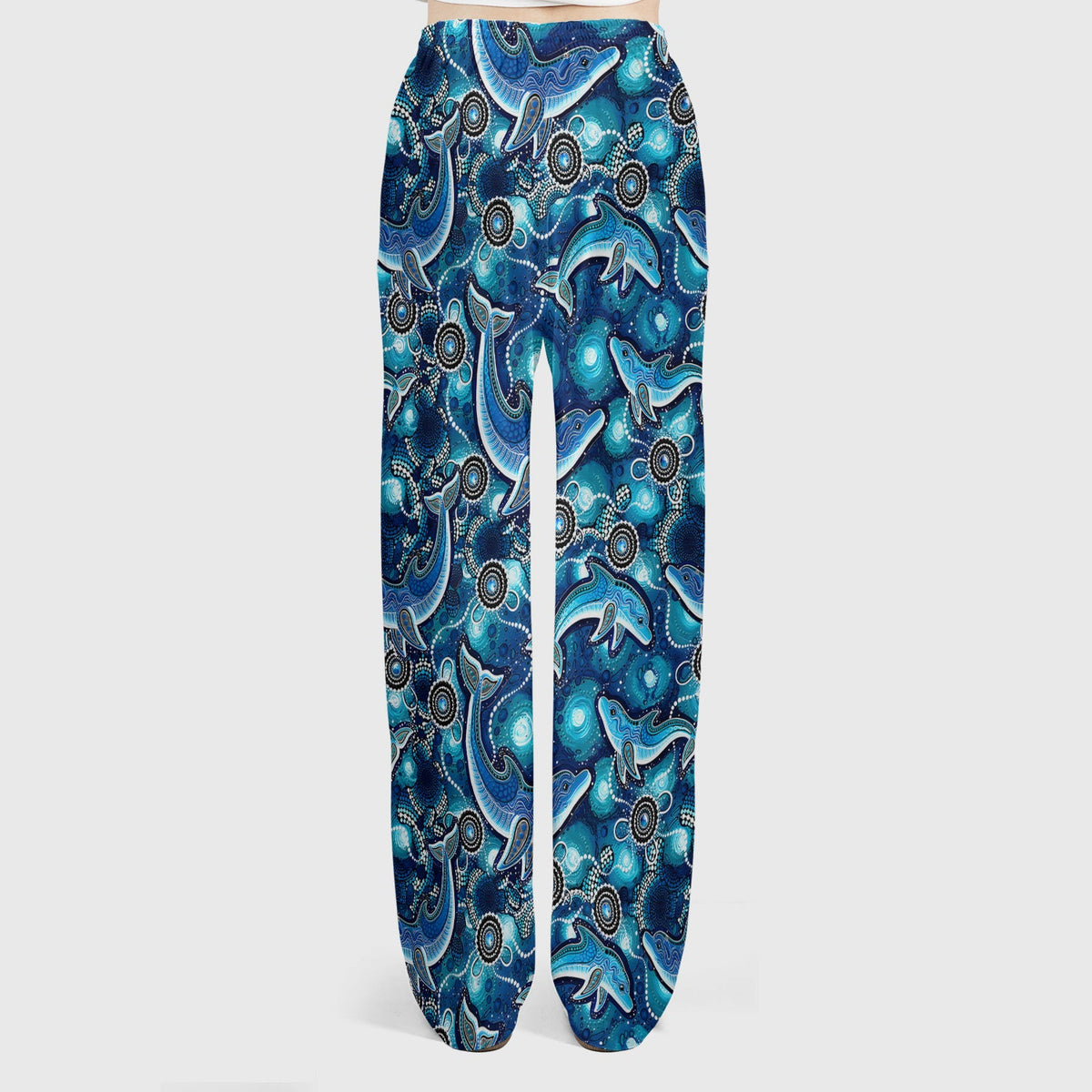 Ocean Dolphin Aboriginal Dot Print Scrub Set, Scrub Pants and V Neck Top