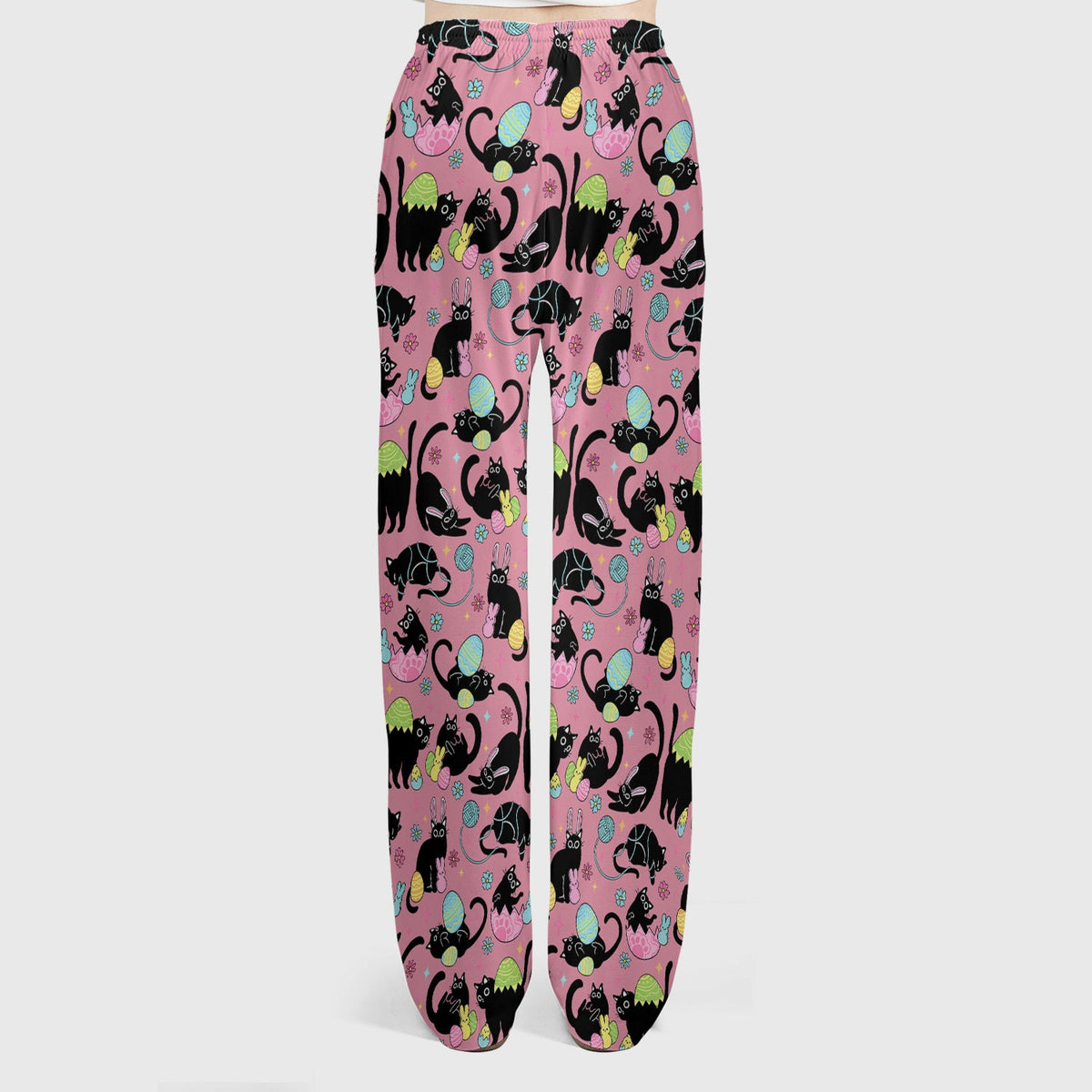 Funny Easter Black Cat Egg Pattern Scrub Set, Scrub Pants and V Neck Top