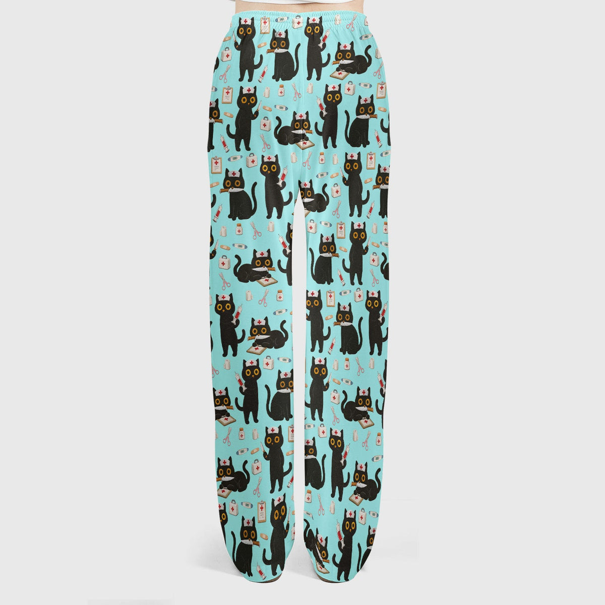 Cute Teal Black Cat Nurse Scrub Set