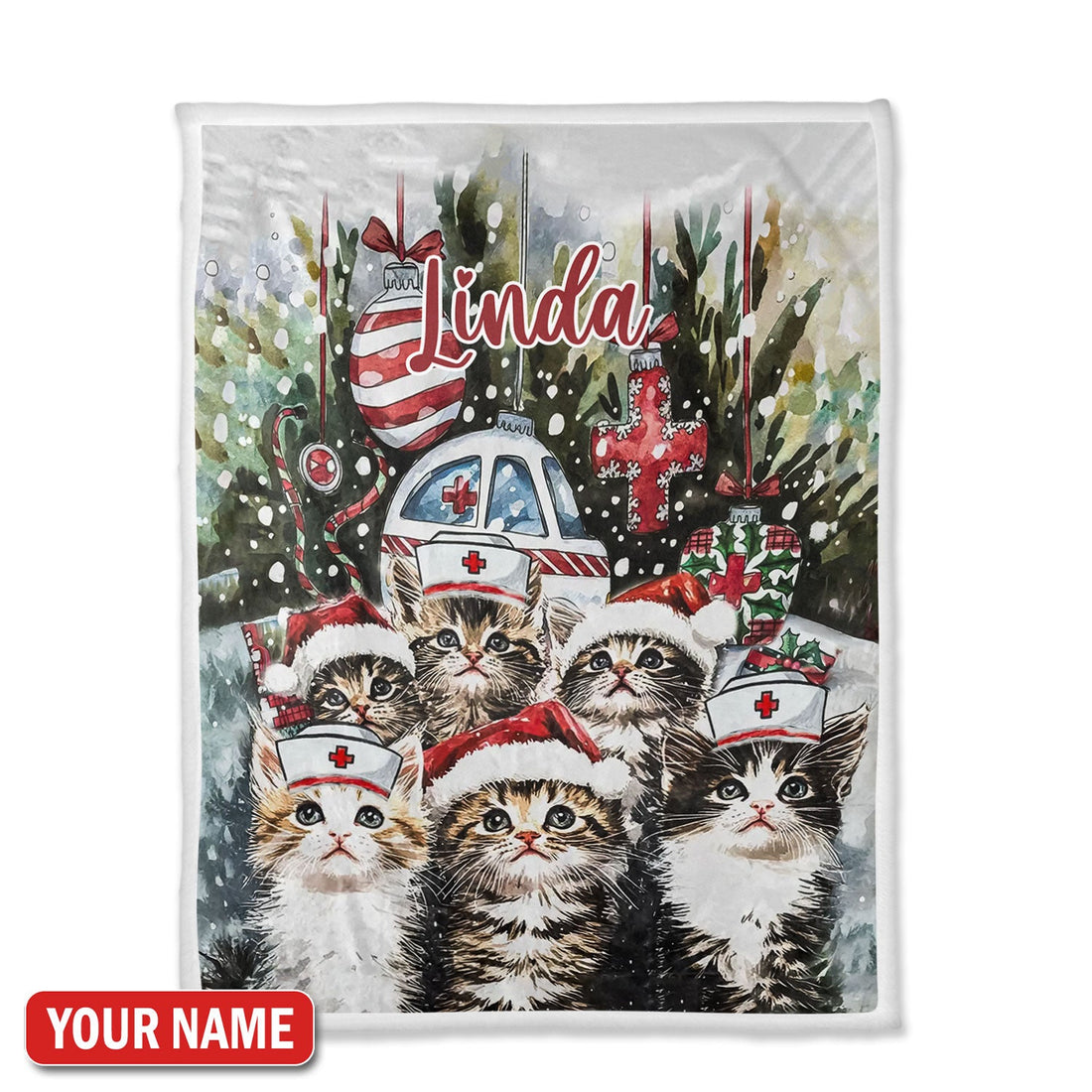 Personalized Kitty Christmas Nurse Blanket