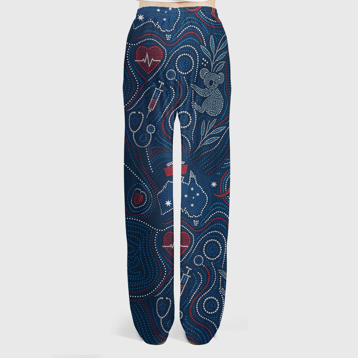 Aboriginal Dot Art Nurse Scrub Set, Australian Kangaroo With Koala Pattern Shirt,  Breathable Fabrics Nursing Uniform