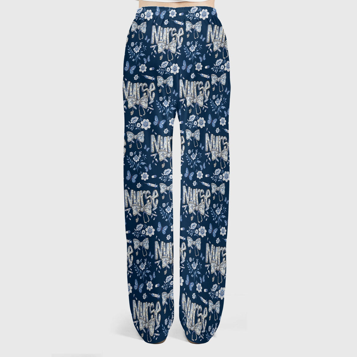 Blue Nurse Bow Butterfly Floral Scrub Set