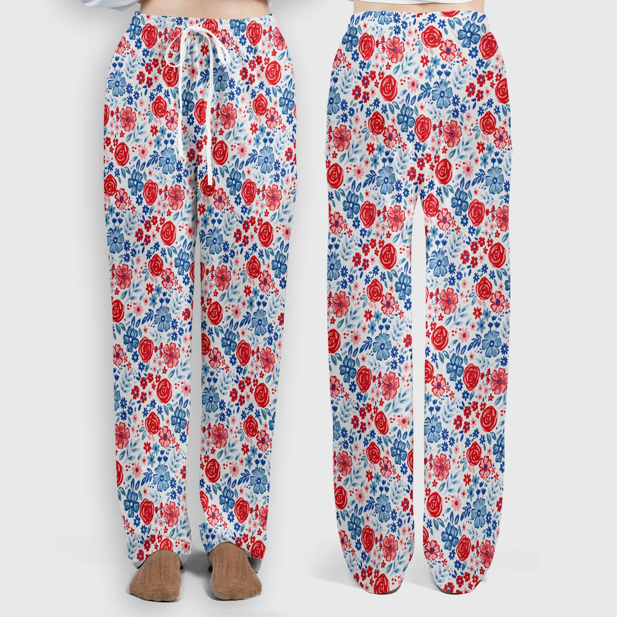 Red Blue Floral Garden Blossom Nurse Scrub Set