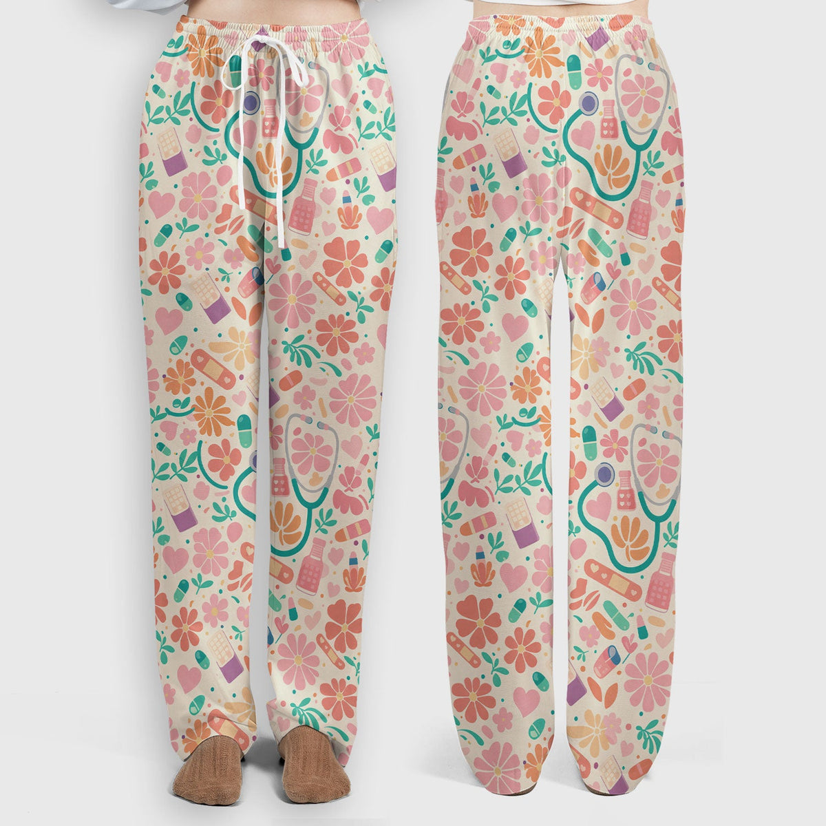 Medical Floral Nurse Scrub Set