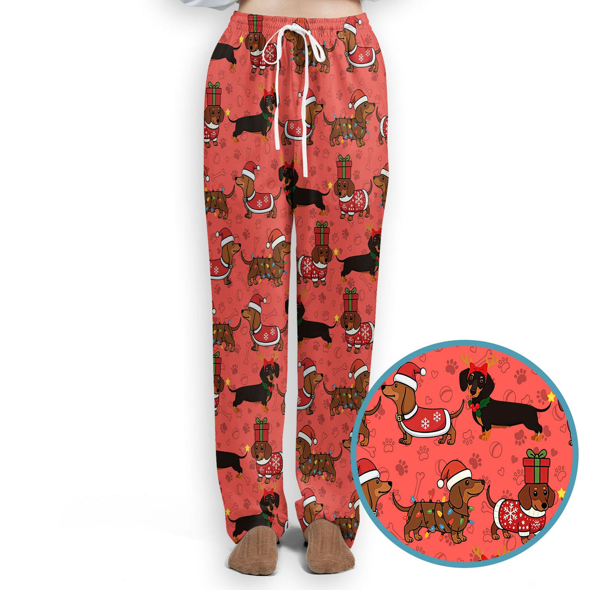 Funny Dachshund Dog Nursing Scrub Pants for Women - Wiener Santa Scrub Set for Nurse - Funny Medical Uniform for RN CNA LPN