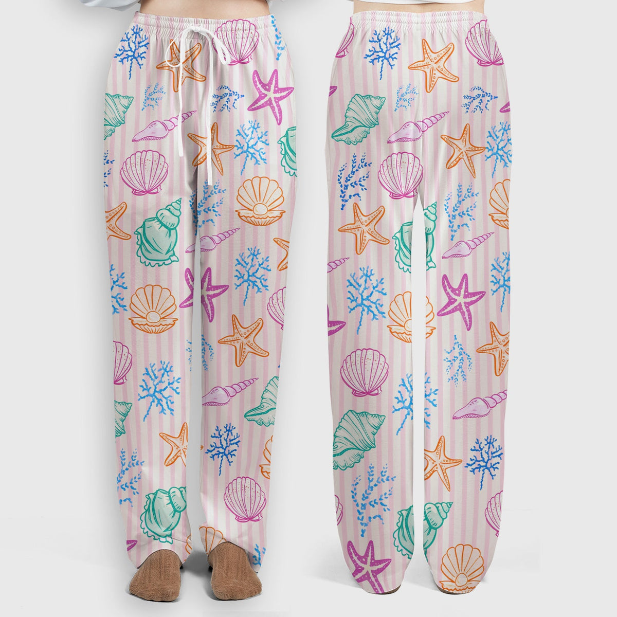 Colorful Seashell Starfish Ocean Stripe Nurse Scrub Set