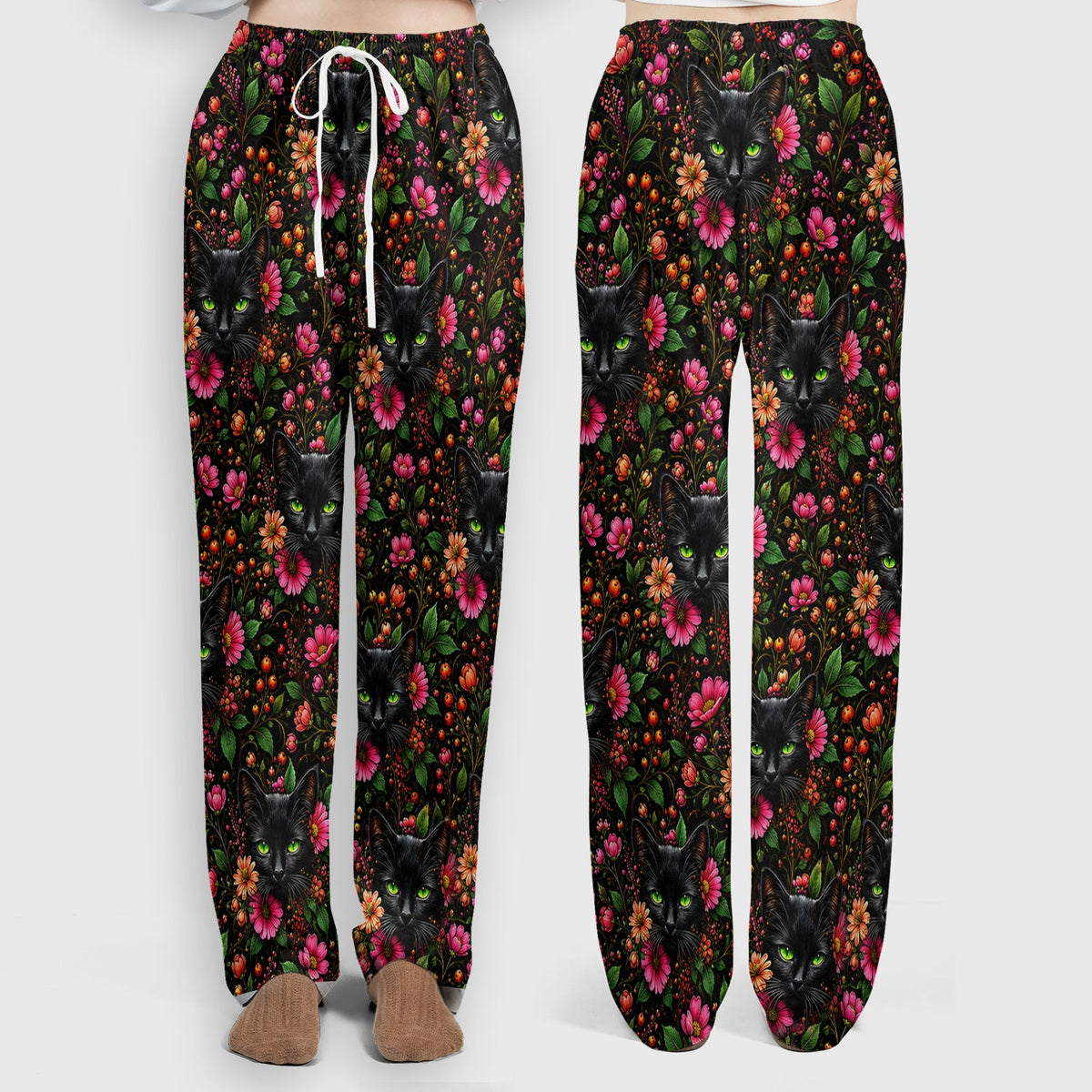 Adorable Black Cat Blossom Nurse Scrub Set