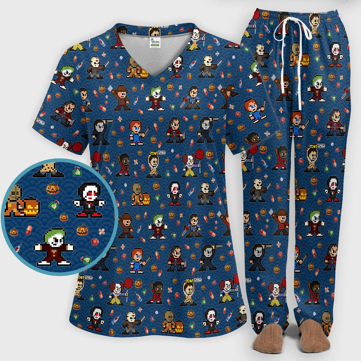 Scary Character Nurse Scrub Set - Halloween Gift