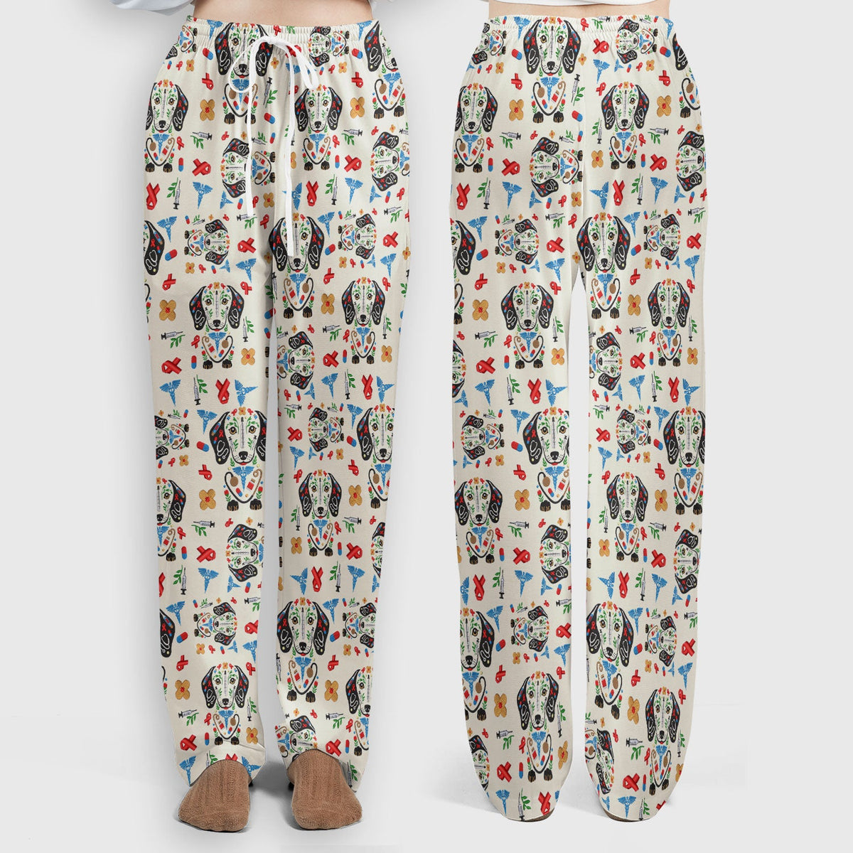 Dachshund Medical Icon Pattern Scrub Set, Women's Scrub Sets