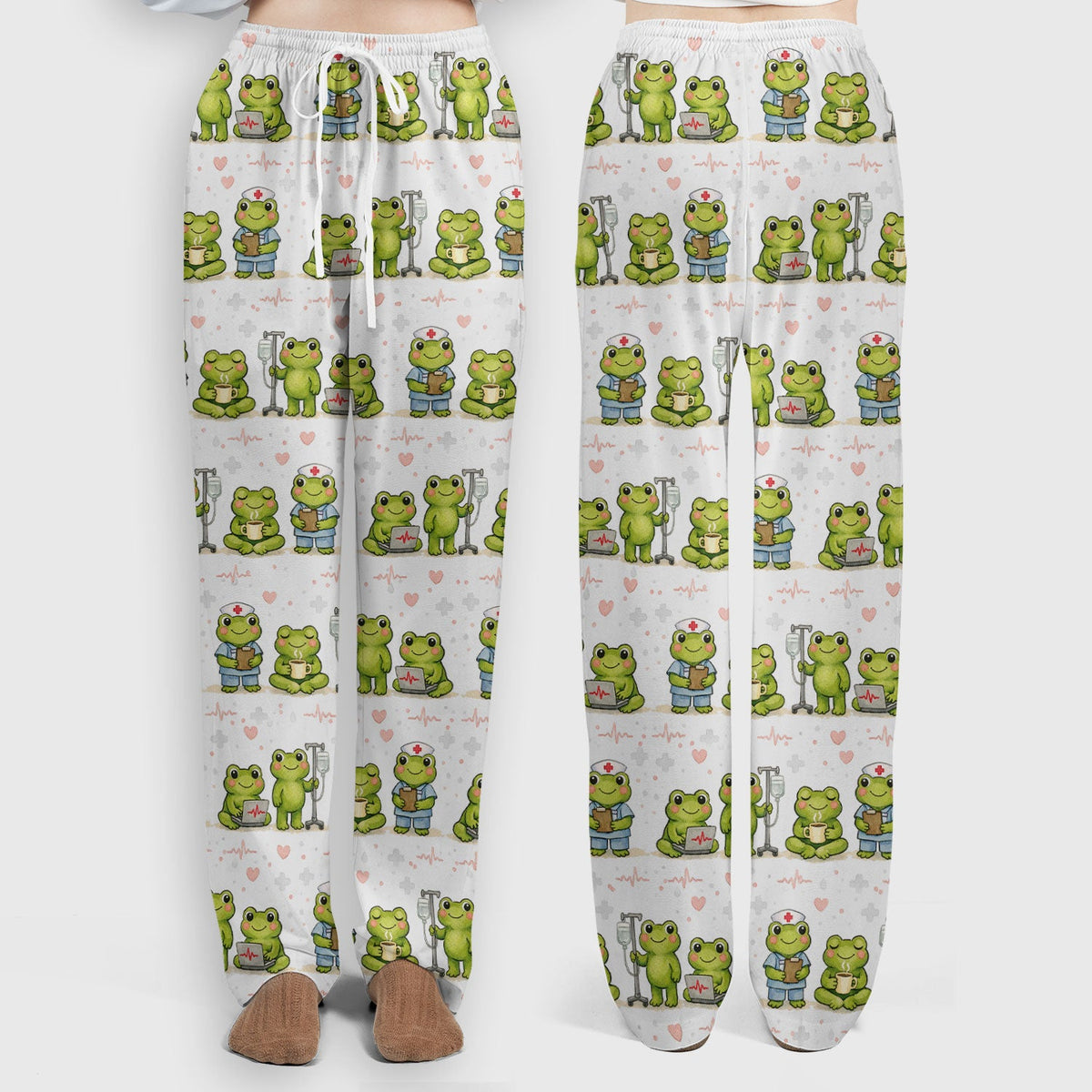 Adorable Frog Various Poses Nurse Scrub Set