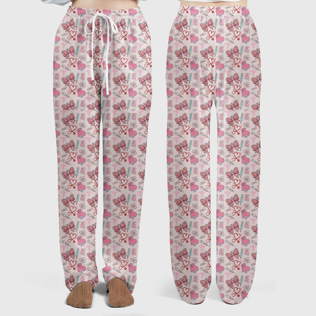Pink Nurse Bow Heart Scrub Set