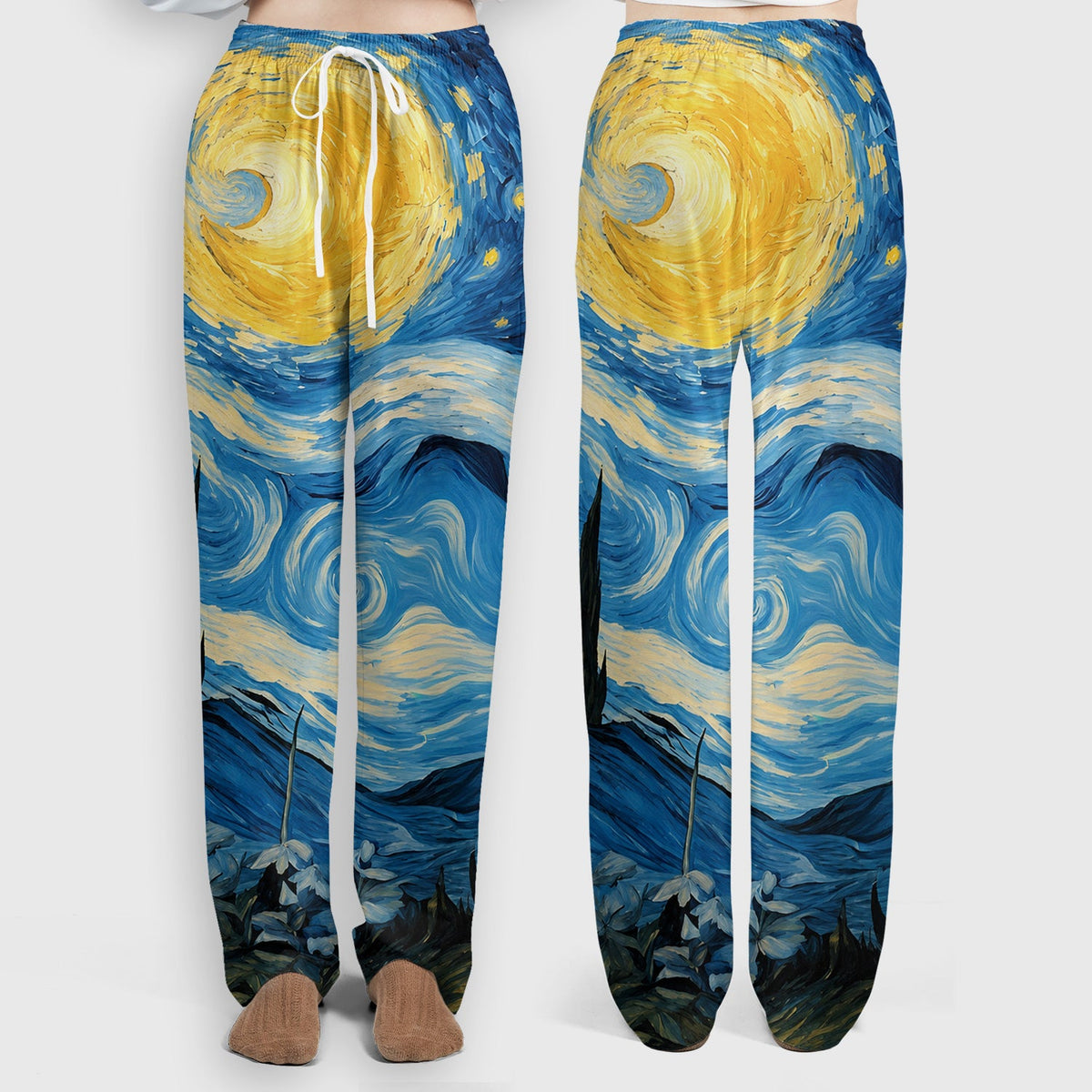 Swirling Moonlit Cat Scene Nurse Scrub Set