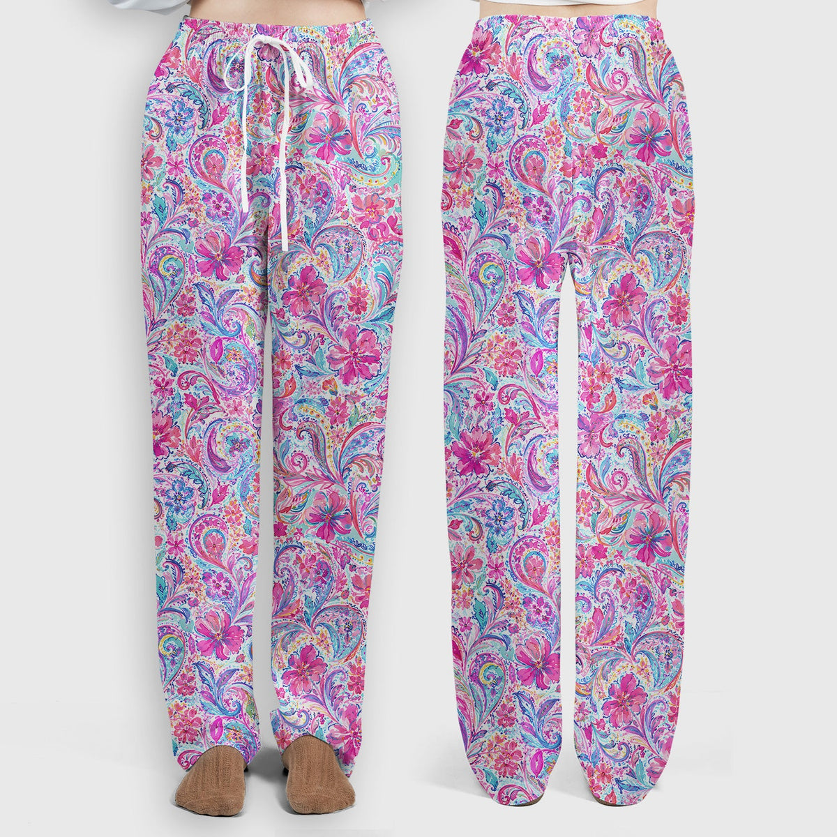 Elegant Pink Paisley Blossom Nurse Scrub Set