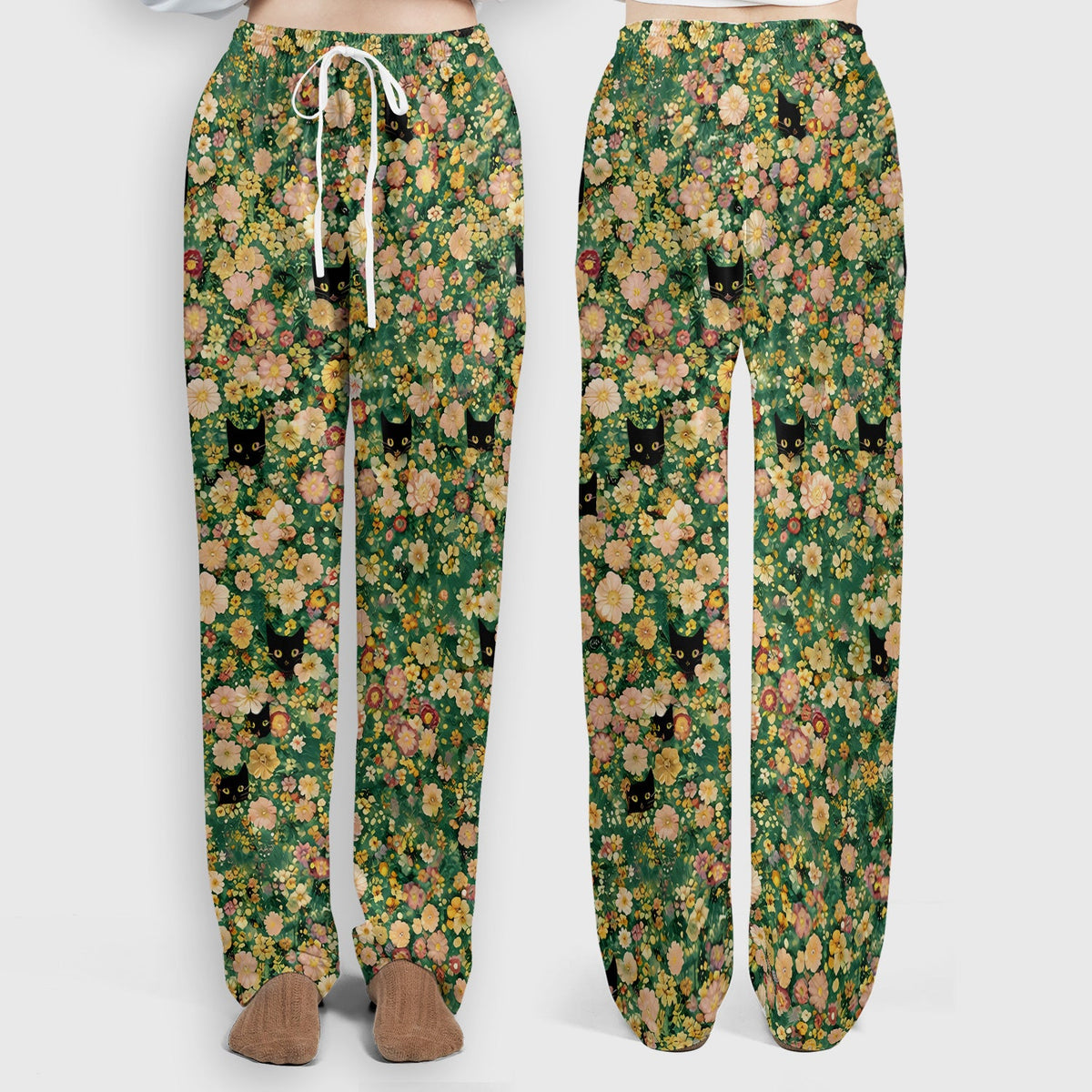 Cute Black Cat Floral Garden Nurse Scrub Set