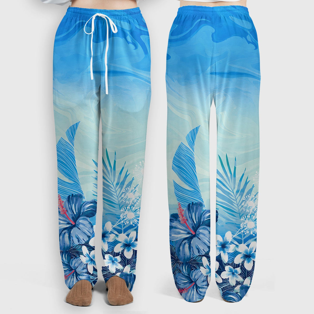 Elegant Blue Tropical Floral Nurse Scrub Set
