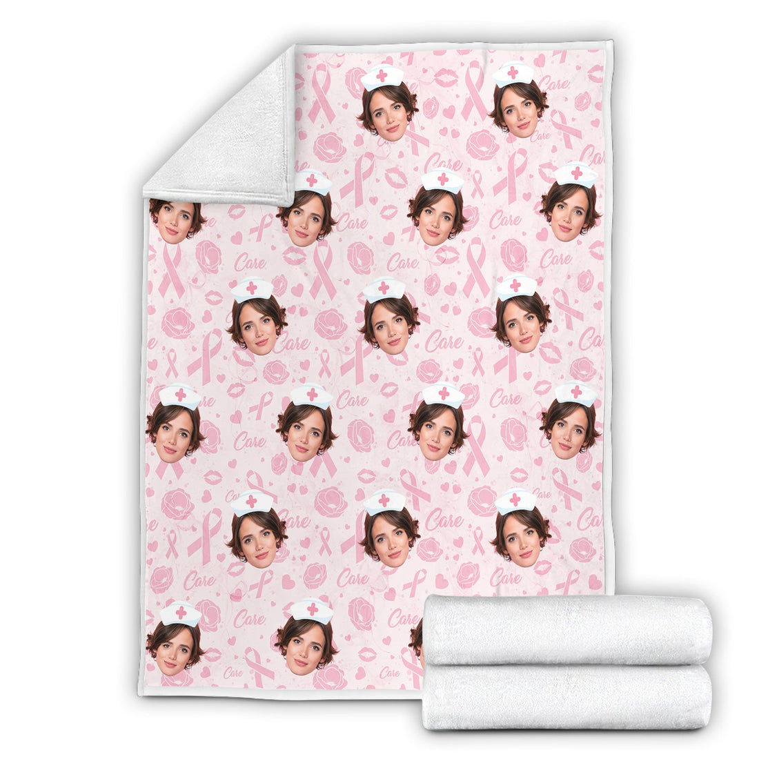 Personalized Breast Cancer Pink Ribbon Face Nurse Blanket