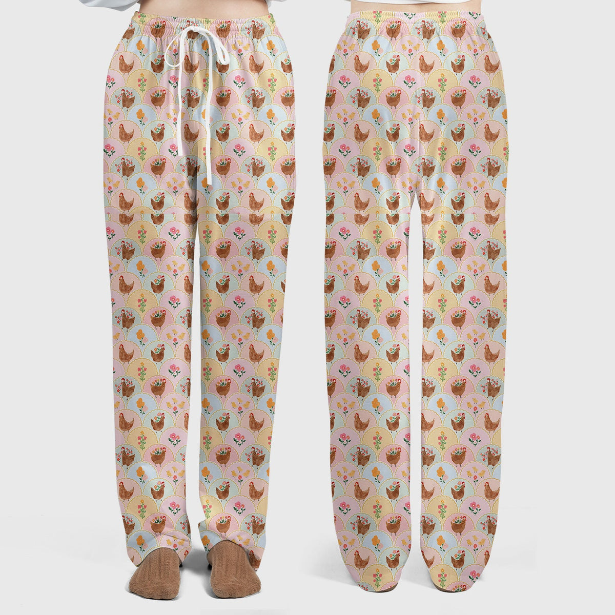 Pastel Chicken Floral Nurse Scrub Set