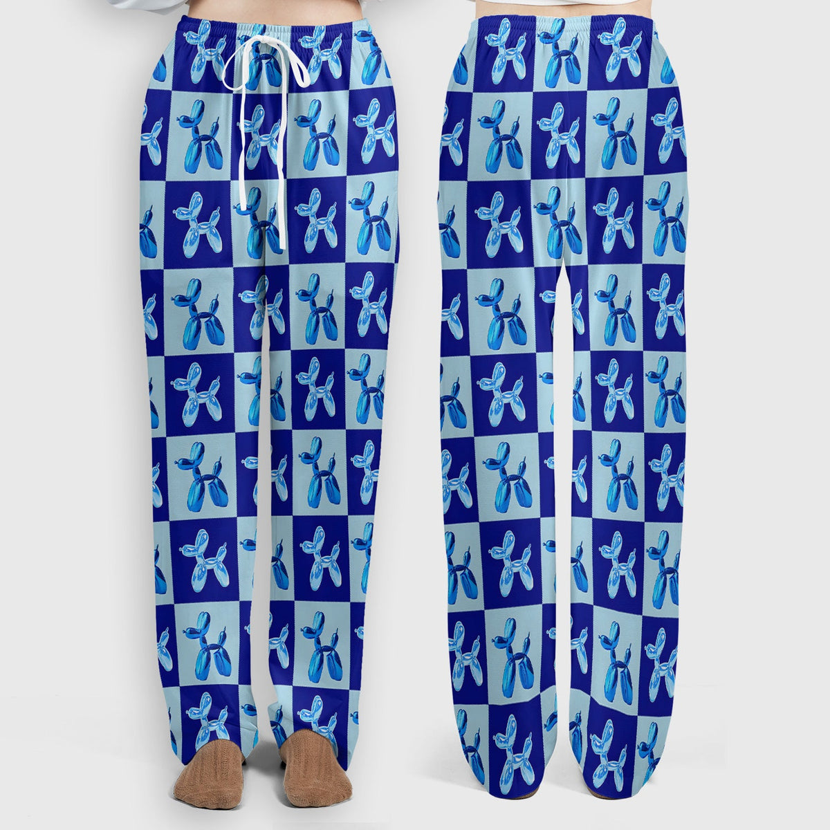 Cute Blue Balloon Dog Checkered Nurse Scrub Set