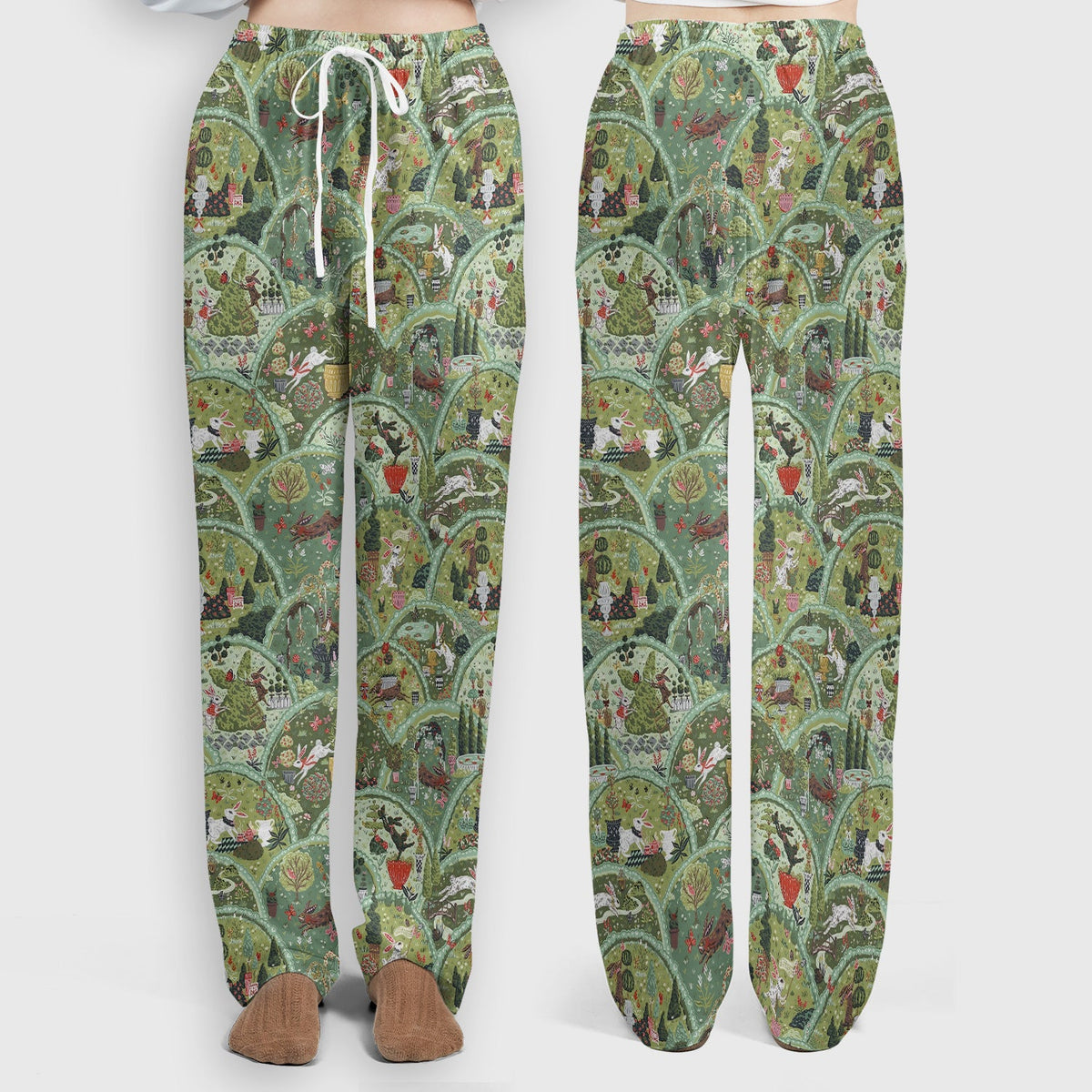 Whimsical Garden Scene Rabbit Nurse Scrub Set