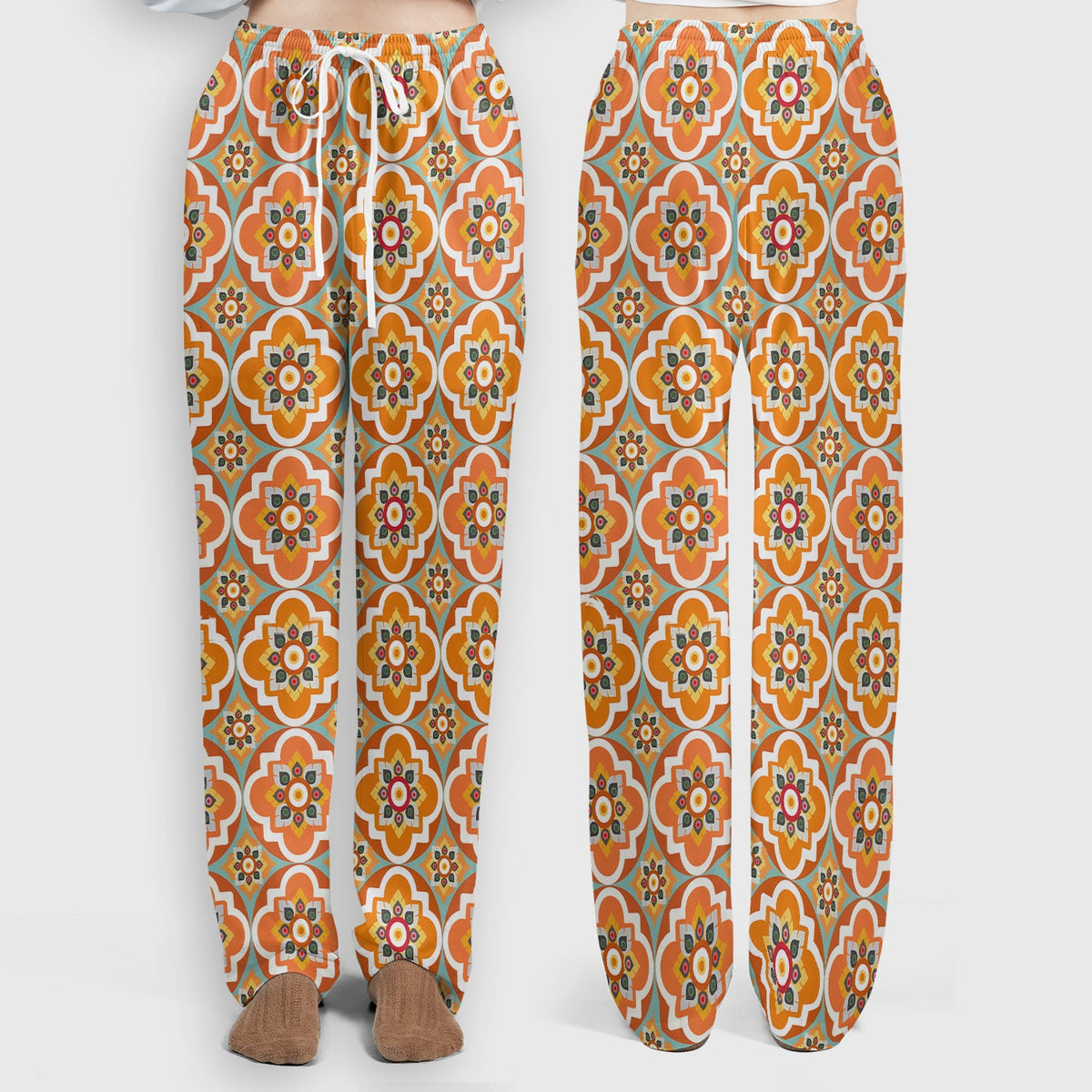 Orange Retro Geometric Floral Nurse Scrub Set