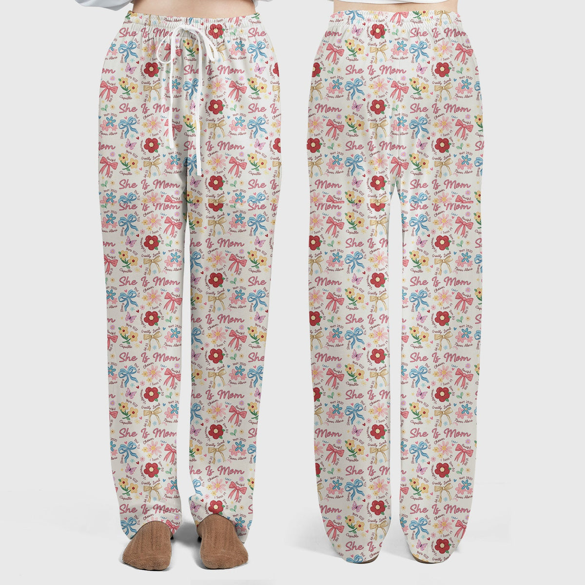 She Is Mom Flower Bow Nurse Scrub Set