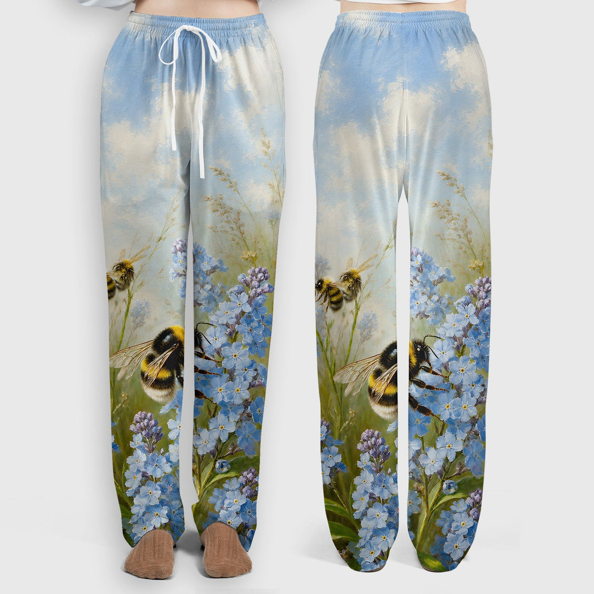 Whimsical Bumblebee Blue Blossom Nurse Scrub Set