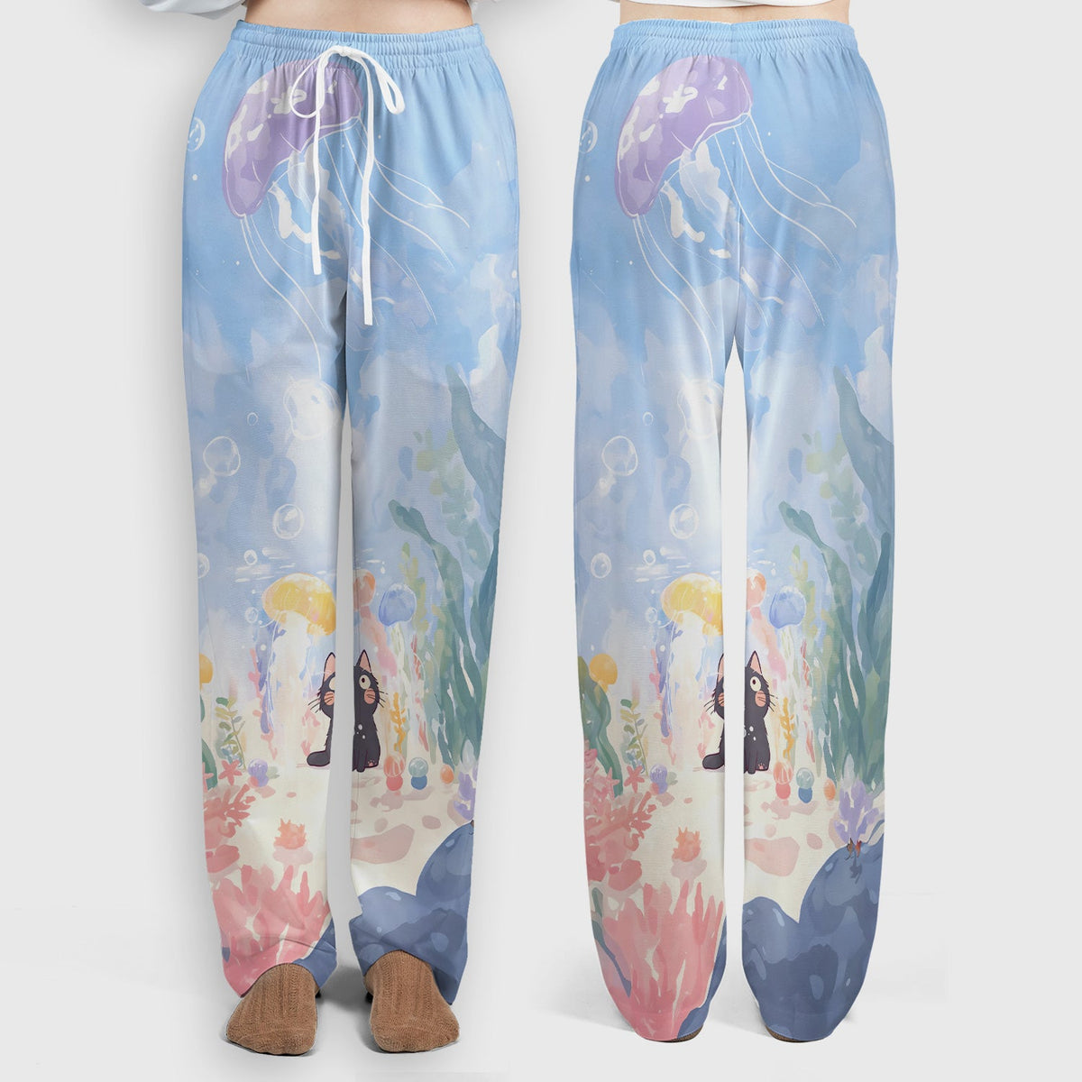 Underwater Black Cat Jellyfish Nurse Scrub Set