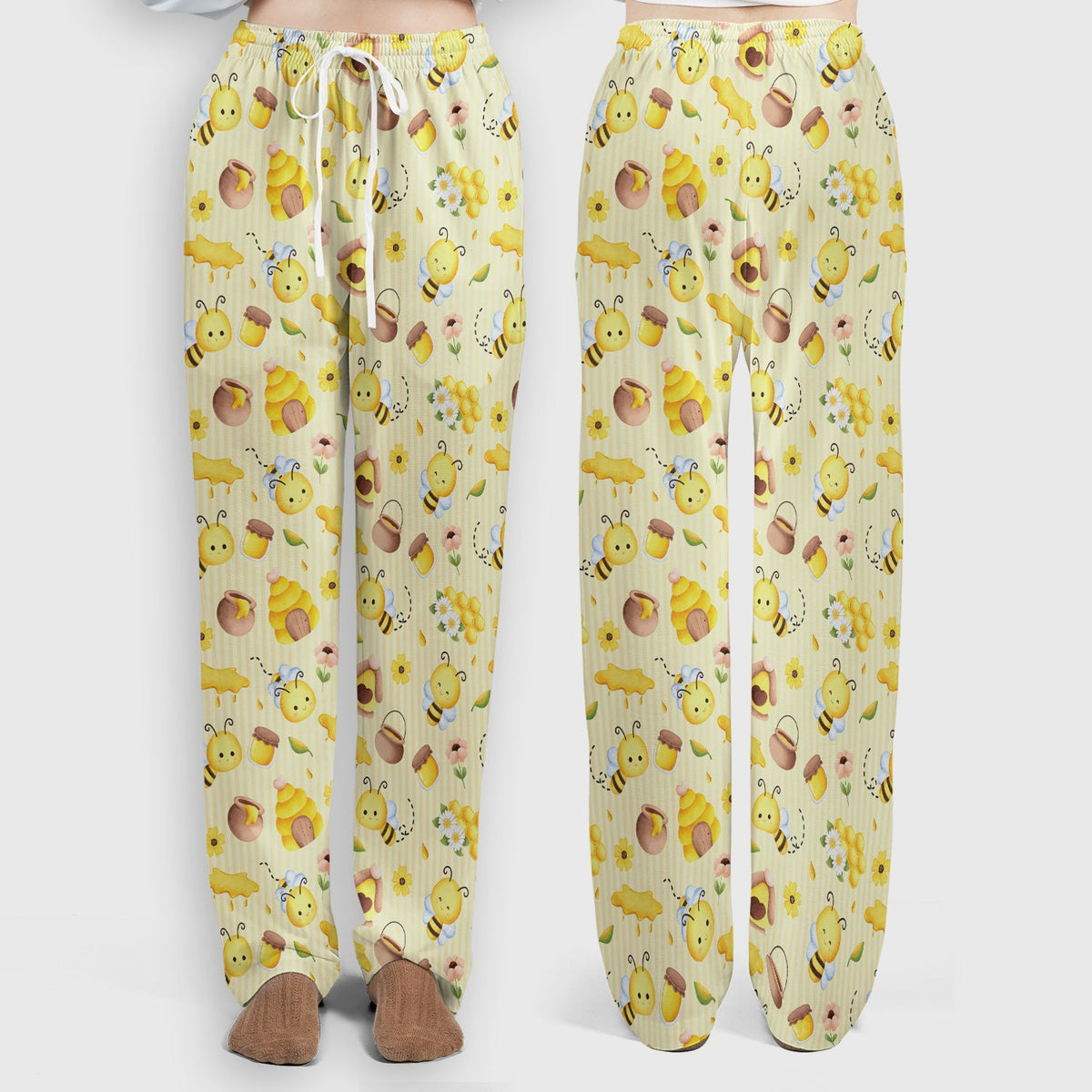 Cute Bee Honey Flower Stripe Nurse Scrub Set