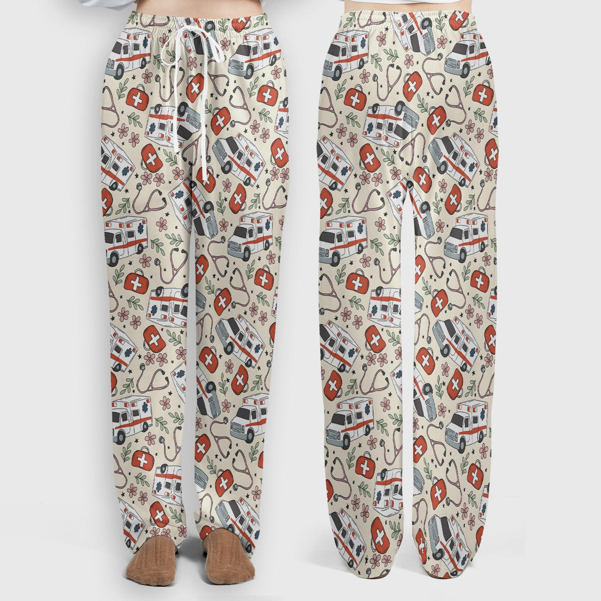 Ambulance Stethoscope First Aid Floral Nurse Scrub Set